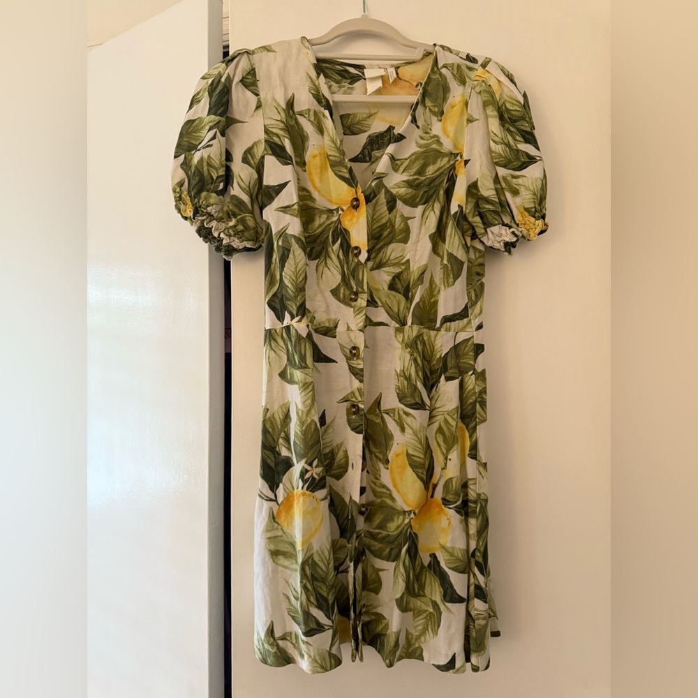 H&M Green and Yellow Puff Sleeve Sundress